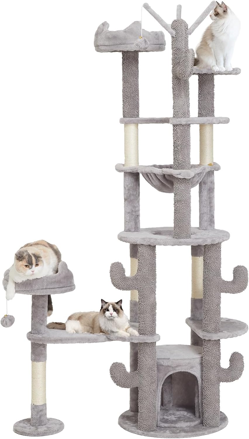 Großer Katzenbaum 180 cm für Katzen mit Hängematte Kratzbaum und Plattform Grau