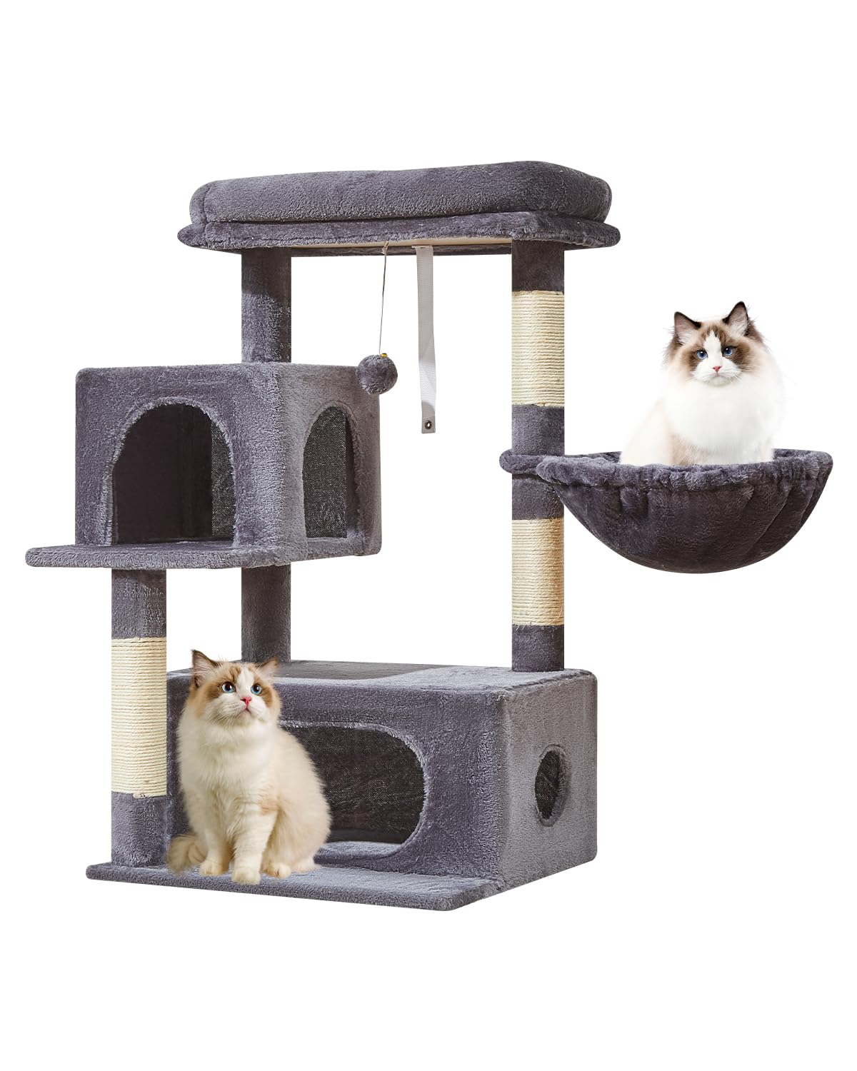 Katzenbaum 96 cm für Katzen mit Hängekorb Kratzbaum und Liegeplattform Rauchgrau