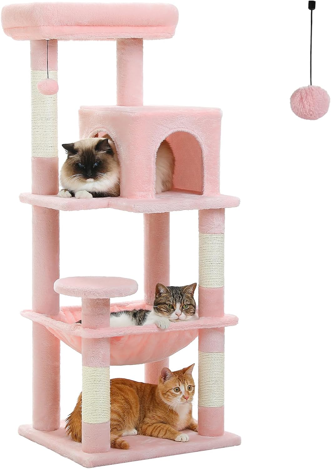 Katzenbaum 116 cm für Katzen mit Metallrahmen Hängematte und Liegeplattform Rosa