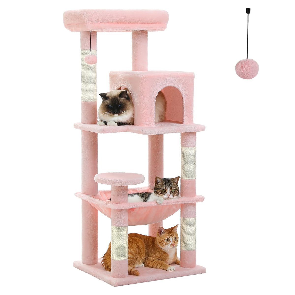 Katzenbaum 116 cm für Katzen mit Metallrahmen Hängematte und Liegeplattform Rosa