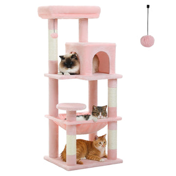 Katzenbaum 116 cm für Katzen mit Metallrahmen Hängematte und Liegeplattform Rosa