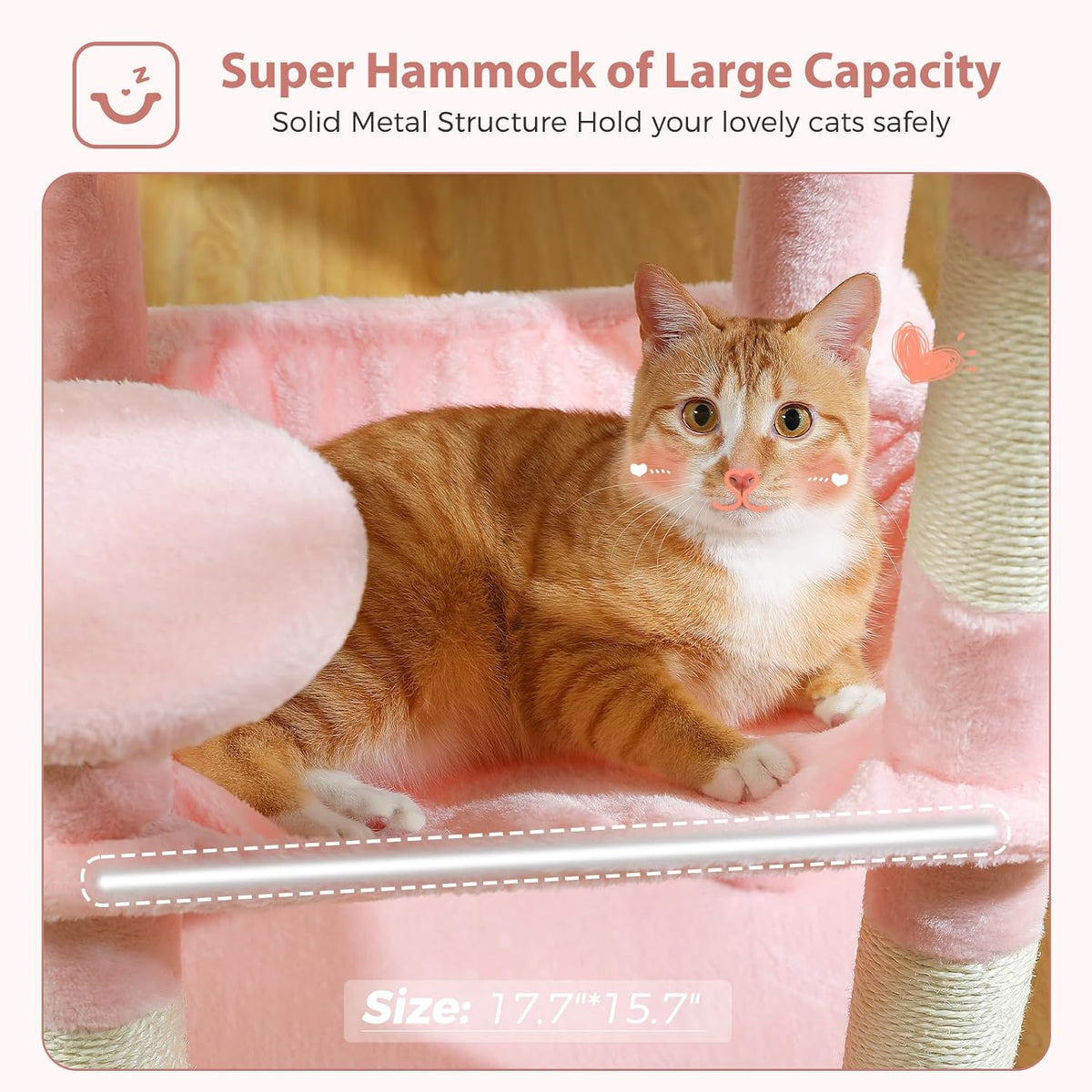 Katzenbaum 116 cm für Katzen mit Metallrahmen Hängematte und Liegeplattform Rosa