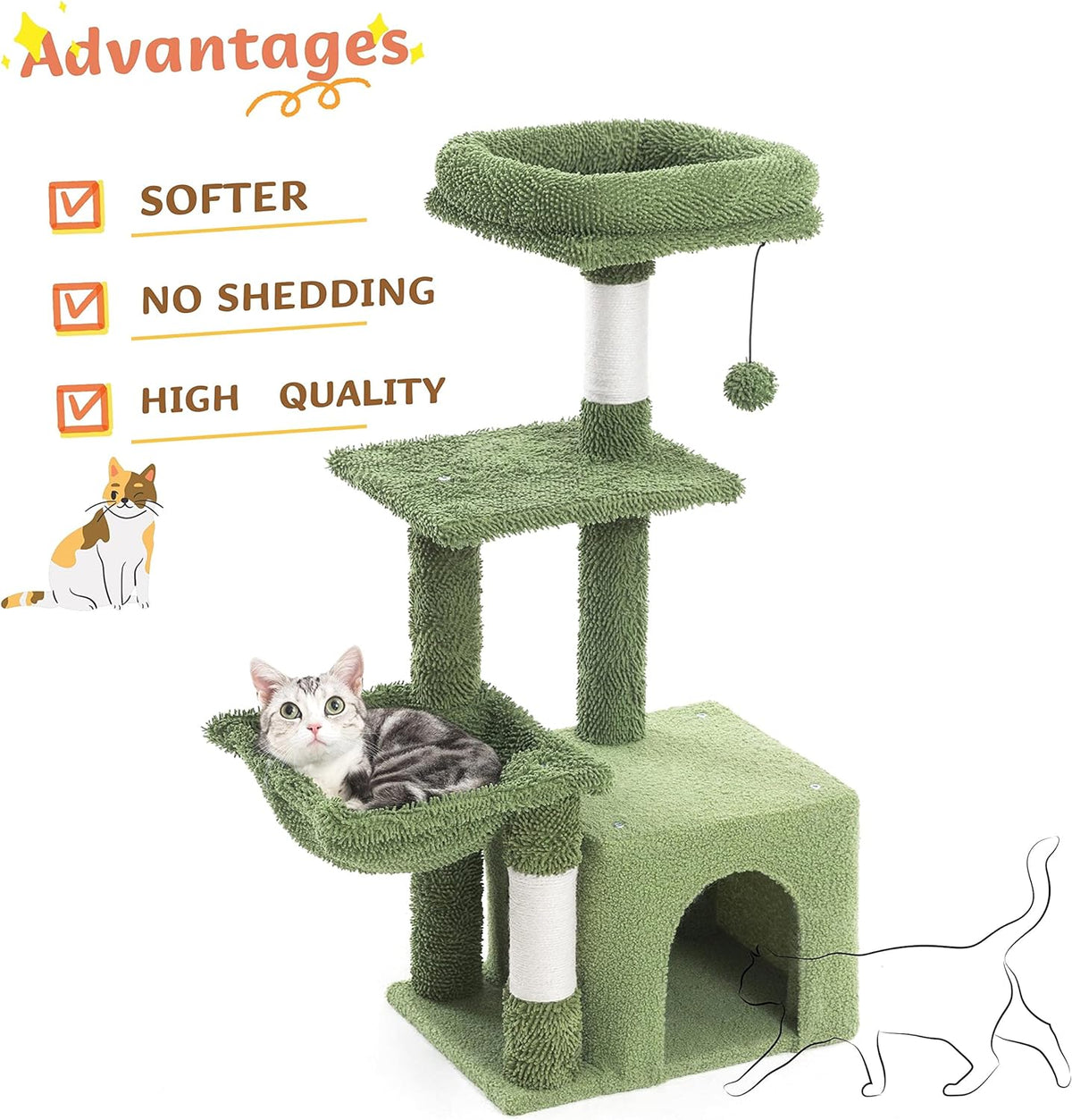Kleiner Katzenbaum mit quadratischer Hängematte und Höhle für Katzen