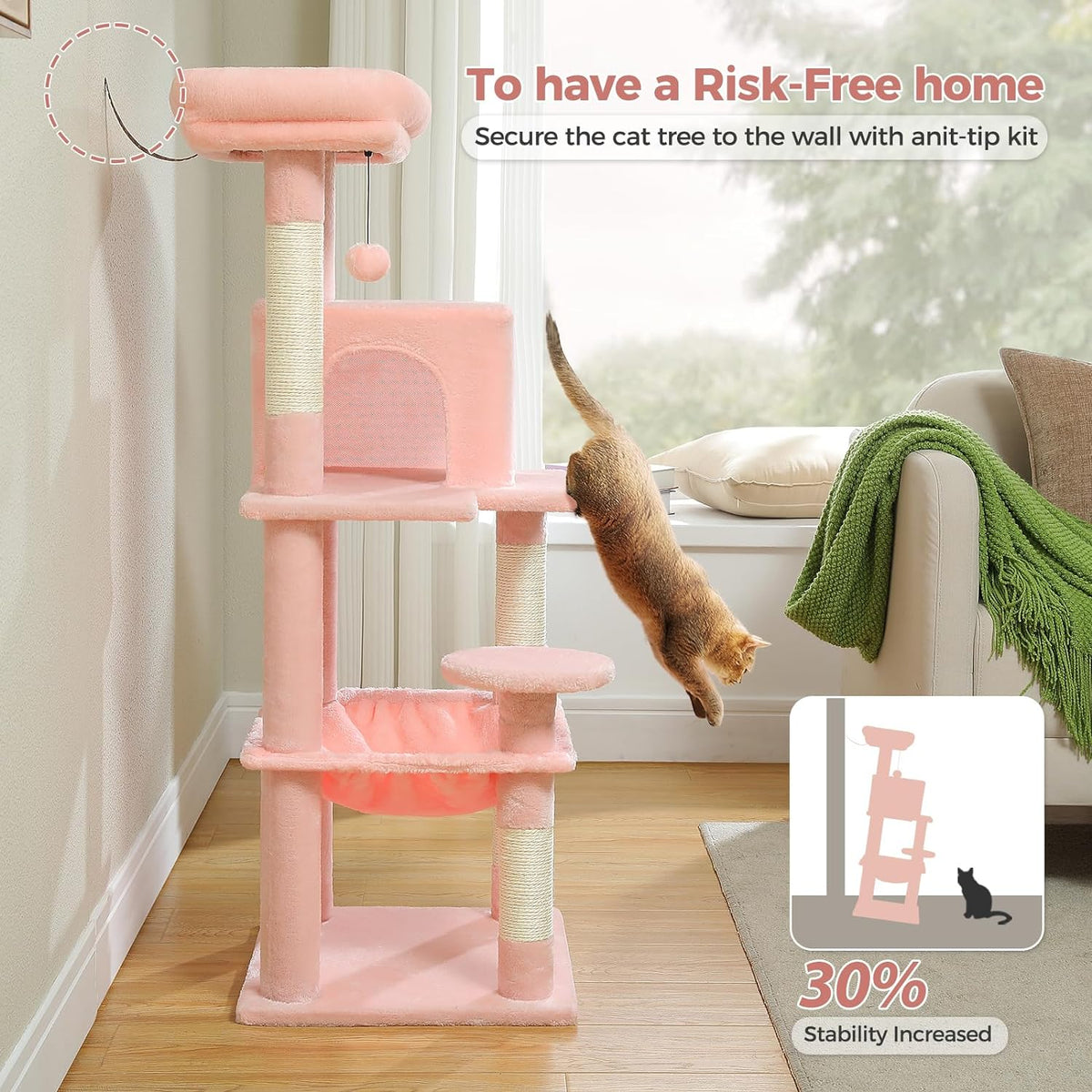 Katzenbaum 116 cm für Katzen mit Metallrahmen Hängematte und Liegeplattform Rosa
